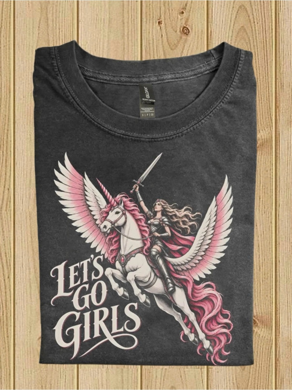 Girls' Black Short-Sleeve Tee — Pink Winged Horse Graphic